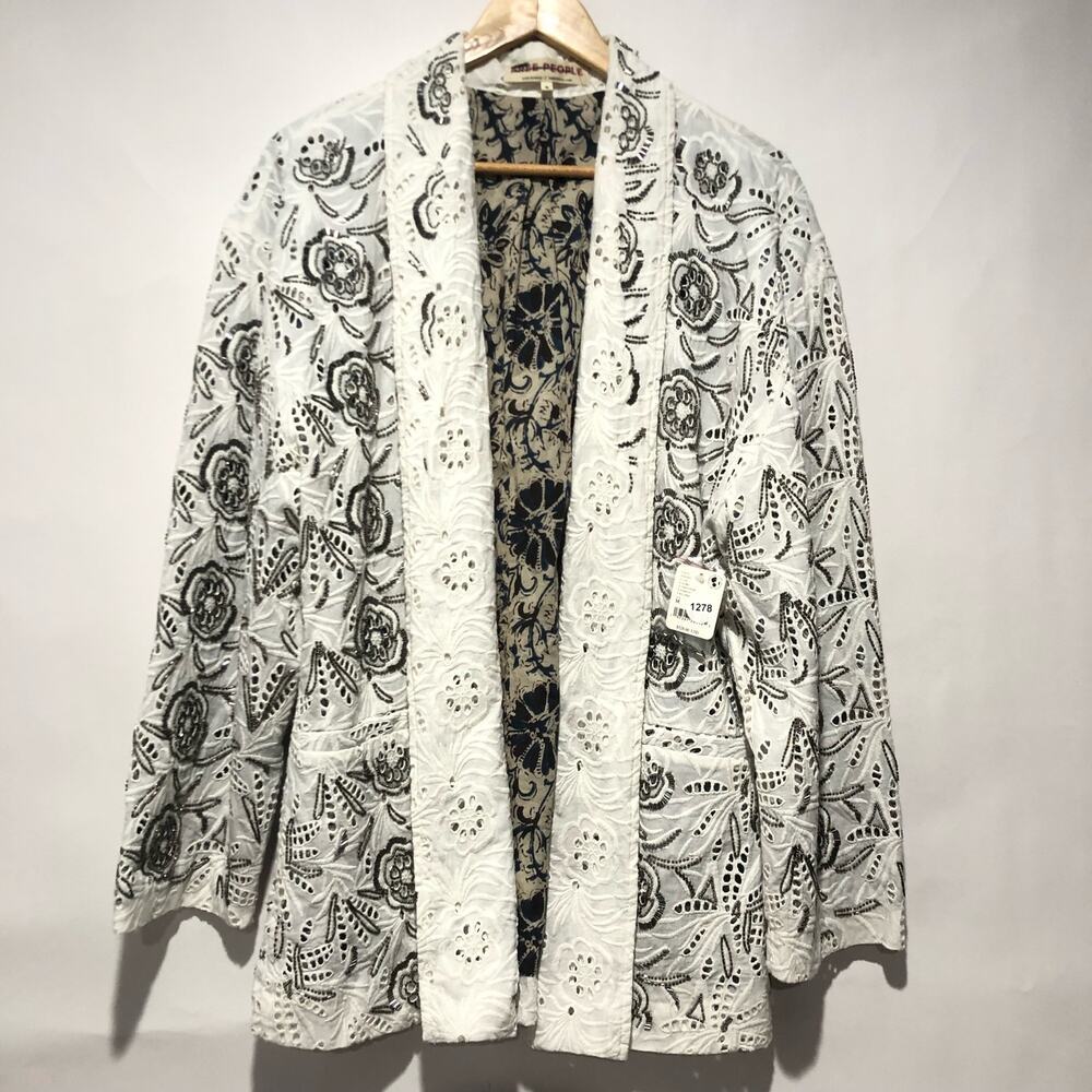 Free People Womens Venus Eyelet Lace Jacket White / Black Size M $528 - Picture 2 of 11